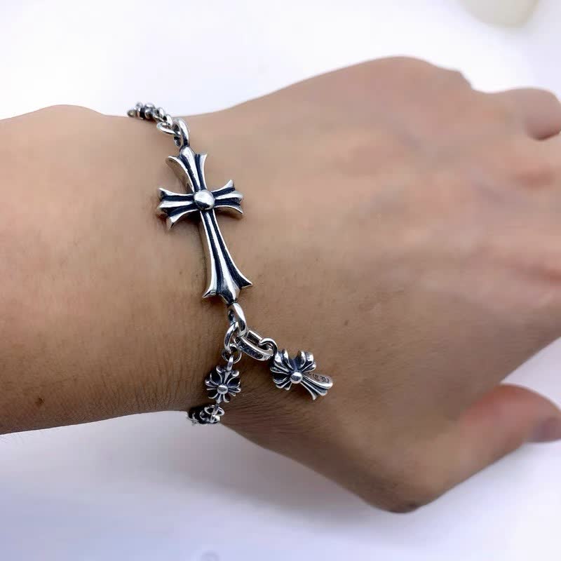Chrome Hearts Silver Cross Charm Bracelet